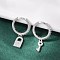 Lock & Key 925 Sterling Silver Micro Pave Clear Cubic Zirconia Hoop Earrings for Women, Left and Right, Platinum, 19x4.5mm & 18x2mm