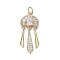 Brass Micro Clear Cubic Zirconia Pendants, Long-Lasting Plated, Wind Chime Shape, Real 18K Gold Plated, 29x12x3mm, Hole: 3.6mm
