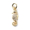 Brass Micro Pave Cubic Zirconia Charms, with Jump Ring, Cadmium Free & Lead Free, Sea Horse Charms, Real 18K Gold Plated, 16x5.5x2.5mm, Hole: 3.2mm