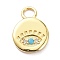 Brass Micro Pave Cubic Zirconia Pendants, Flat Round with Eye, Golden, 13x9.5x1.5mm, Hole: 3mm