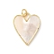 Brass Pave Natural Shell Pendants, with Jump Rings, Real 18K Gold Plated, Lead Free & Cadmium Free, Long-Lasting Plated, Rack Plating, Seashell Color, Heart, 21.5x17x2mm, Hole: 3mm