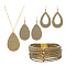 Textured Imitation Leather Teardrop Pendant Necklace & Dangle Earrings & Multi-Strand Bracelet, Golden Alloy Jewelry Set for Women, Pale Goldenrod, 850mm, 78x37mm, 80x39mm, 192mm In Diameter