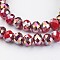 Electroplate Glass Beads Strands,  Half Plated, Faceted Rondelle, Dark Red, 8x6mm, Hole: 1mm, about 70pcs/strand, 15 inch