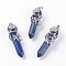 Natural Lapis Lazuli Big Pointed Pendants, with Platinum Plated Brass Findings, Dyed, Bullets, 55~60x16mm, Hole: 5x8.5mm
