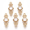 Golden Tone Brass Links Connectors, Nickel Free, with Glass, Rhombus, Clear, 16x6.5x3.5mm, Hole: 1mm