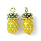Brass Enamel Charms, Imitation Fruit, Light Gold, Pineapple Charm, Yellow, 14x6mm, Hole: 1.2mm