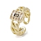 Brass with Cubic Zirconia Adjustable Rings, Cadmium Free & Nickel Free & Lead Free, Rectangle, Real 18K Gold Plated, US Size 7 3/4(17.9mm)