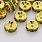 Brass Rhinestone Spacer Beads, Grade A, Straight Flange, Golden Metal Color, Rondelle, Olivine, 6x3mm, Hole: 1mm
