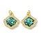 Brass Micro Pave Cubic Zirconia Pendants, Cadmium Free & Lead Free, with Synthetic Opal and Jump Ring, Flower, Real 18K Gold Plated, 17x16x3.5mm, Hole: 3.5mm