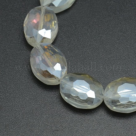 Граненый Electroplate стекло овальные бусины нити EGLA-F058A-01-1