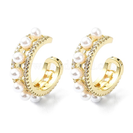 Серьги-каффы из латуни с микропаве и кубическим цирконием EJEW-C086-05G-1