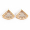 Brass Micro Pave Cubic Zirconia Pendants, with Glass, Nickel Free, Fan, Real 18K Gold Plated, 20.5x18x5mm, Hole: 1mm