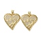 Brass Micro Pave Clear Cubic Zirconia Pendants, Cadmium Free & Lead Free, Heart, Real 16K Gold Plated, 25x24x3.5mm, Hole: 4.5x3.5mm