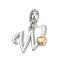 Brass European Dangle Charms, Heart Letter Large Hole Pendants, Platinum & Golden, Letter W, 25.5~30.5mm, Hole: 6mm