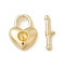 Brass Toggle Clasps, Cadmium Free & Nickel Free & Lead Free, for Half Hole Bead, Heart Lock, Real 18K Gold Plated, Heart: 16x12x5.5mm, Bar: 15x4.5x2mm, Hole: 1mm, Pin: 0.9mm