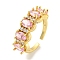 Rack Plating Brass Micro Pave Cubic Zirconia Oval Open Cuff Ring for Women, Long-Lasting Plated, Cadmium Free & Lead Free, Real 18K Gold Plated, Adjustable, 8mm