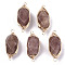 Natural Strawberry Quartz Links/Connectors, Light Gold Tone Brass Wire Wrapped, Rectangle Octagon, 22~24x9~10x8.5mm, Hole: 1.6mm