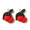 Opaque Resin Pendants, with Platinum Tone Iron Findings, Cherry, Red, 22.5x17.5x5.5mm, Hole: 2mm