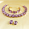 Alloy & Glass Rectangle Link Chain Necklaces & Bracelet & Dangle Earrings Sets, Golden, Medium Orchid, 475mm