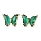 Brass Pave Faceted Glass Connector Charms, Cadmium Free & Nickel Free & Lead Free, Golden Tone Butterfly Links, Medium Sea Green, 17.5x23x5mm, Hole: 0.9mm