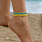 6Pcs Alloy Glass Seed Beads Anklets, Starflsh Charms Jewelry for Women, Yellow, 8-5/8 inch(220mm)