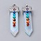 Opalite with Synthetic & Natural Mixed Stone Chakra Big Pendants, Sword, Platinum, 57~60x16.5x12mm, Hole: 5mm