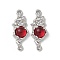 Brass & Resin Flower Connector Charms, Cadmium Free & Nickel Free & Lead Free, Platinum, Red, 27x10.5x4.5mm, Hole: 1.2mm and 1.4mm