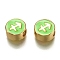 Brass Beads, with Enamel, Flat Round with Constellation, Real 18K Gold Plated, Light Green, Sagittarius, 10x5mm, Hole: 4.5x2.5mm