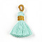 Polycotton(Polyester Cotton) Tassel Pendant Decorations, with Metallic Cord, Aquamarine, 40~43x7~9mm, Hole: 5~6.5x2~3.5mm