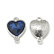 Alloy Glass Links connectors, Faceted, Heart, Platinum, Prussian Blue, 19.5x14x6.5mm, Hole: 1.5mm