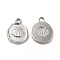 304 Stainless Steel Pendants, Flat Round with Shell Charm, Stainless Steel Color, 16.5x13x2mm, Hole: 2.5mm