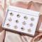 Round Natural Mixed Stone Finger Rings, 304 Stainless Steel Flower Cuff Rings, Real 18K Gold Plated, Ion Plating(IP), 2.5~16mm, Inner Diameter: Adjustable, 12pcs/set