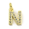 Letter Brass Micro Pave Clear Cubic Zirconia Pendants, Cadmium Free & Nickel Free & Lead Free, Jump Ring, Real 18K Gold Plated, Letter N, 10x8.5x1.8mm, Jump Ring: 4x0.9mm, Hole: 2.5mm