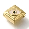 Rack Plating Brass Enamel Beads, Long-Lasting Plated, Rhombus with Eye, Real 18K Gold Plated, 7x8x4.5mm, Hole: 1.6mm