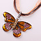 Butterfly Alloy Enamel & Rhinestone Pendant Waxed Cord Necklaces for Women, Platinum, Orange, 18.50 inch(47cm)