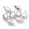 Plated Natural Baroque Pearl Keshi Pearl Links connectors, with Iron Findings, Oval, Platinum, 18~20x8~9x8~9mm, Hole: 2mm