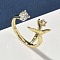 Brass Micro Pave Cubic Zirconia Cuff Rings for Women, Starfish, Long-Lasting Plated, Rack Plating, Lead Free & Cadmium Free, Real 18K Gold Plated, 16mm, US Size 9 3/4(19.5mm)