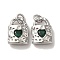 Brass Micro Pave Cubic Zirconia Pendants, Cadmium Free & Nickel Free & Lead Free, Real 18K Gold Plated, Lock, Dark Green, 12.5x9x4mm