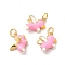 Rack Plating Brass Enamel Pendants, with Jump Rings, Long-Lasting Plated, Lead Free & Cadmium Free, Real 18K Gold Plated, Horse Charm, Pearl Pink, 11x13x7.5mm, Hole: 3.5mm