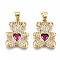 Brass Micro Pave Clear Cubic Zirconia Pendants, Nickel Free, Bear, Real 16K Gold Plated, 19.5x14.5x4mm, Hole: 3.5x5mm
