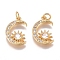 Brass Micro Pave Cubic Zirconia Pendants, with Jump Ring, Long-Lasting Plated, Moon with Sun, Clear, Golden, 15x10x3mm, Hole: 3mm