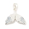 Natural Quartz Crystal Pendants, Brass Enamel Whale Tail Charms, Silver, 14x18x4mm, Hole: 4x2mm