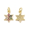 Brass Micro Pave Cubic Zirconia Charms, Cadmium Free & Nickel Free & Lead Free, with Jump Rings, Star of David Charms, Real 18K Gold Plated, 14x10x2mm, Hole: 3.2mm