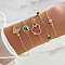 5Pcs 5 Styles Alloy Chain Bracelet & Bangle Set for Women, with Rhinestone & Glass, Mixed Color, 7-7/8 inch(20cm)