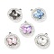 UV Plating Alloy Pendants, with Crystal Rhinestone and Glass, Cadmium Free & Lead Free, Flat Round with Butterfly Charms, Platinum, 19.5x16.5x6.5mm, Hole: 1.6mm
