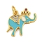 Brass Micro Pave Clear Cubic Zirconia Pendants, with Enamel, Cadmium Free & Nickel Free & Lead Free, Real 18K Gold Plated, Elephant, Deep Sky Blue, 15x17x2mm, Hole: 3mm