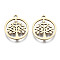 201 Stainless Steel Pendants, Laser Cut, Ring with Tree of Life, Golden, 17x15x1mm, Hole: 1.4mm