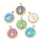 Brass Micro Pave Clear Cubic Zirconia Pendants, Cadmium Free & Lead Free, with Sythetic Opal, Real 18K Gold Plated, Oblate Charms, with Jump Ring, Mixed Color, 27x24.5x4mm, Hole: 5.5x3mm