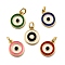 Brass Enamel Charms, Flat Round with Evil Eye Pattern, with Jump Ring, Lead Free & Cadmium Free, Long-Lasting Plated, Real 18K Gold Plated, Rack Plating, Mixed Color, 12x10x2mm, Hole: 3mm