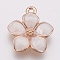 Zinc Alloy Enamel Pendants, Flower, Golden, White, 16.5x14.5x2.5~3mm, Hole: 1.5mm
